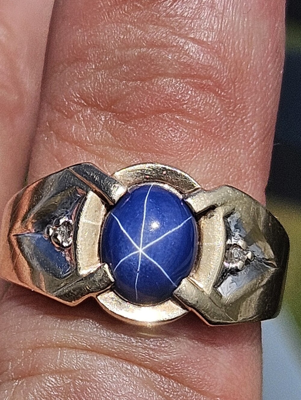 Vintage MCM 10k Yellow & White Gold Blue Star Sapphire Diamond Accents Ring